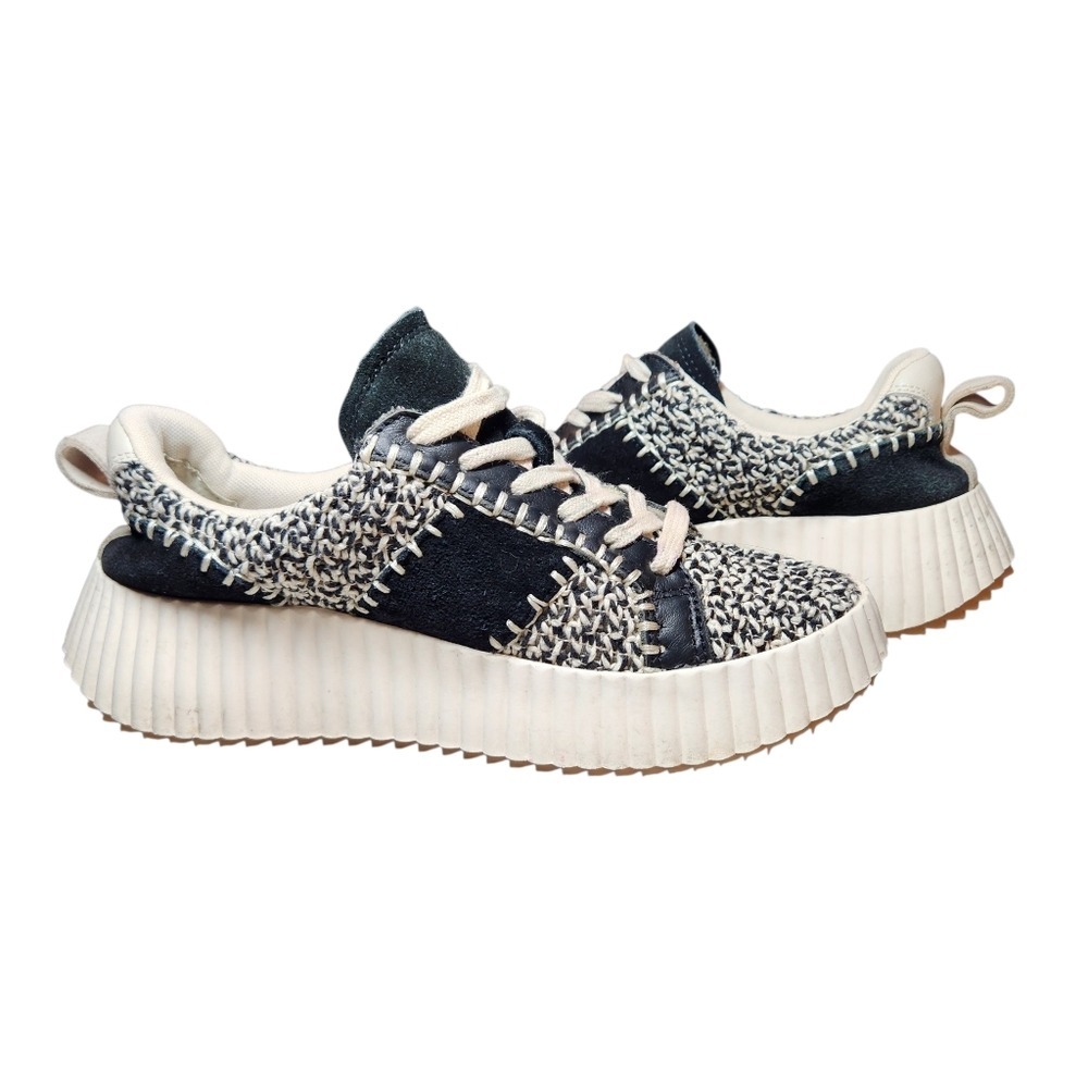 Dolce Vita Dolley Sneakers Platform Black White Knit Woven Boho Preppy Chunky 7